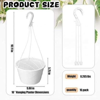16 Pcs 10 Inch Hanging Planter with Drainage Insert, White - color: White