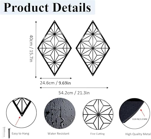 DUOOLN 2 Pcs Black Abstract Metal Wall Decor, Geometrical Single Line Art - color: Black - Rhombic
