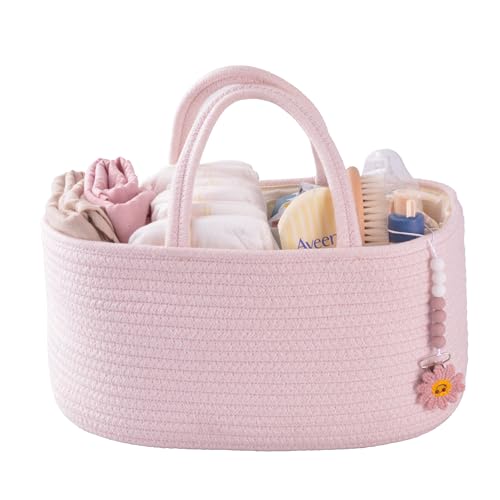 XUANGUO Pink Cotton Rope Baby Diaper Caddy Organizer Basket for Girls - color: Light pink, size: Regular