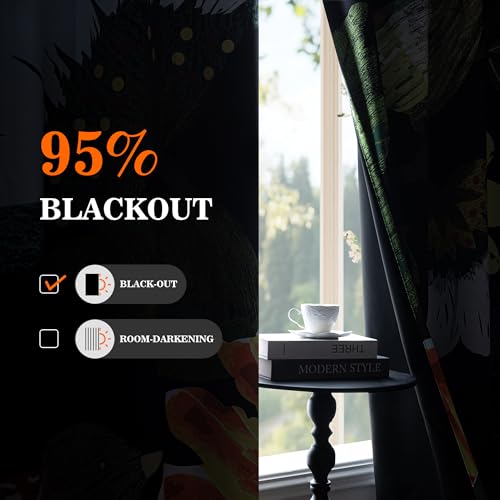 MYSKY HOME Black Boho Floral Blackout Curtains 84 inch Length 2 Panels Set for Living Room Thermal Insulated Black Out Energy Saving with Bird Patterned Grommet Drape for Dining Room, 52" x 84" - color: Z-boho Floral and Bird, size: 52"W x 84"L (Pack of 2