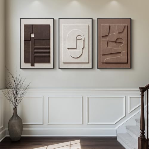 Large 3D Textured Framed Neutral Abstract Wall Art Set, 3 Piece, 20x30 In - color: Brown White, size: 20"w X 30"h X 3pcs