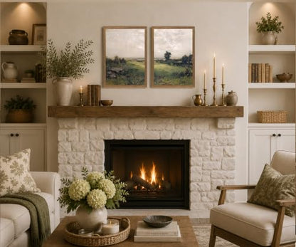 Landscape Wall Art Set of 2 Framed, Neutral Farmhouse Canvas Prints, - color: Green scenery, size: 12x16 Inches
