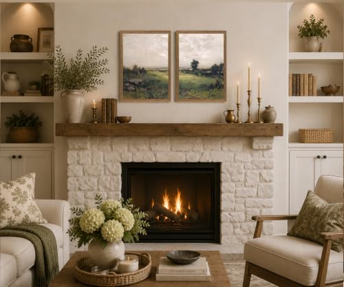 Landscape Wall Art Set of 2 Framed, Neutral Farmhouse Canvas Prints, - color: Green scenery, size: 16x24 Inches