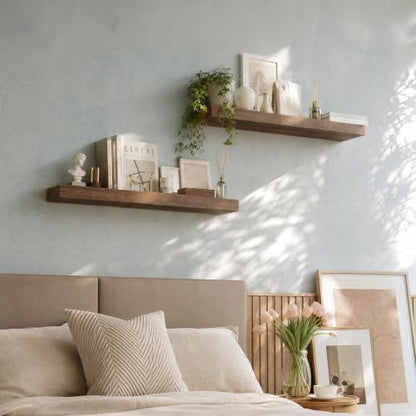 Floating Shelves for Wall, 40 Inch Wall Mounted Storage and Display for Living Room, Bedroom, Kitchen, Bathroom Set of 2 Rustic Brown