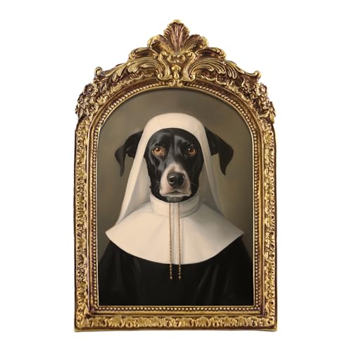 FOLKOR Gothic Wall Art Rustic Room Decor, Funky Pet Portrait Canvas Prints with Vintage Gold Frame for Tabletop Shelf Gallery Wall Decor, Funny Black and White Dog Poster Painting Artwork, 5x7 - color: Pet, size: 5x7"