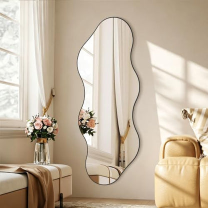 65.7"x24" Irregular Full Length Mirror, Abstract Wall Mirror - color: Black Wavy