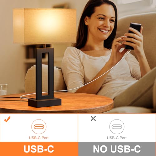 19.6" Touch Lamps for Nightstand, 3 Way Dimmable Bedroom Lamp, USB C+A - color: A. Beige&Black, size: Medium(19.6in)