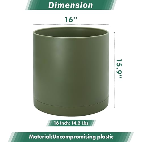 D'vine Dev Plastic Planter Pot with Saucer, 16 in, Olive, 74-X-I-5 - color: Olive, size: 16"