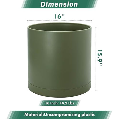 D'vine Dev Plastic Planter Pot with Saucer, 16 in, Olive, 74-X-I-5 - color: Olive, size: 16"