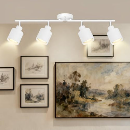 4-Light Led Track Lighting,White Ceiling Lighting Fixtures,Wall Sconces Ceiling Spotlight with Foldable Light Arms for Kitchen, Closet, Bedroom,GU10 Socket, Bulbs Not Included - color: 4 light White