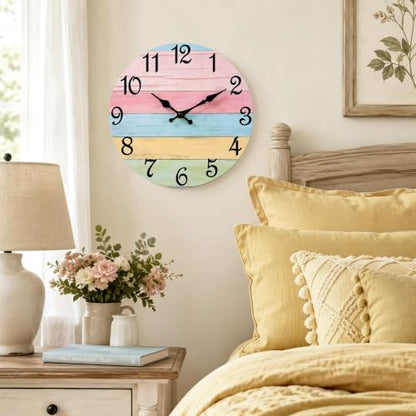 CHYLIN Wall Clock Silent Non-Ticking Battery Operated Pink Green Colorful - color: C-pink Blue, size: 8 inch