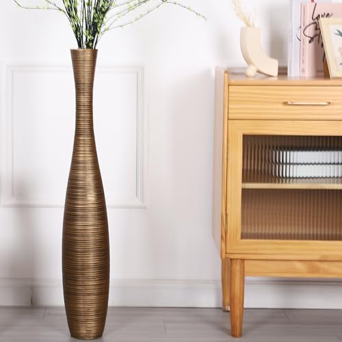 Leewadee Large Floor Vase 34 inches Polyresin for Pampas Grass, Dried Flowers - color: Gold, size: 34 inches