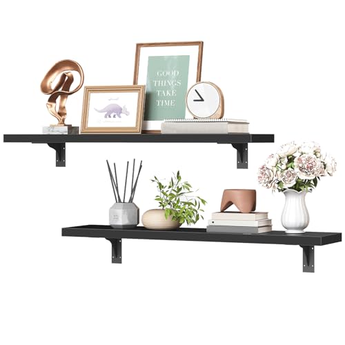 HOOBRO Floating Shelves for Wall, 23.6" Wall Mounted Shelves Set of 2 - color: Black, size: 23.6 Inches