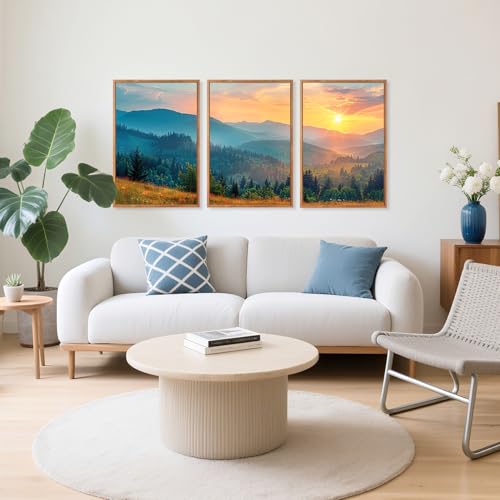 Aurlan 3 Pcs Mountain Sunset Framed Canvas Wall Art 16x24 Inch - color: Boho Mountain Sunset Landscape, size: 16"L x 24"W