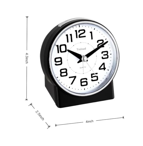 Tinload 4.3" No Ticking Analog Alarm Clock,Silent Readable for Seniors,Easy to Set,Gradual Rise Alarm,Big Numbers,On/Off Switch on Side,Gentle Wake,Snooze,Lighted on Demand,Battery Operated,Black - color: Black