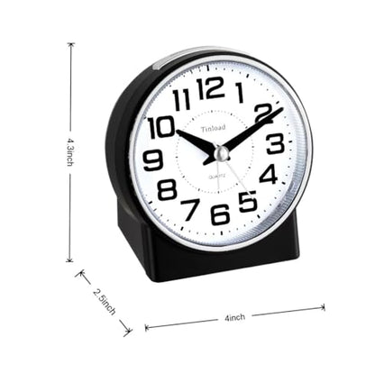 Tinload 4.3" No Ticking Analog Alarm Clock,Silent Readable for Seniors,Easy to Set,Gradual Rise Alarm,Big Numbers,On/Off Switch on Side,Gentle Wake,Snooze,Lighted on Demand,Battery Operated,Black - color: Black