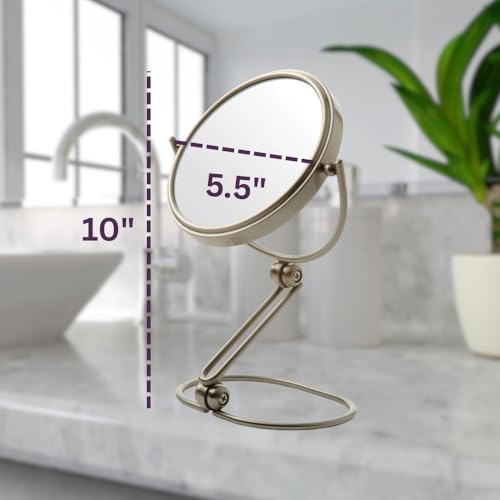 JERDON 5.5" Tabletop Makeup Mirror - 10X Magnification - Nickel - MC450N - size: 1"L x 5.8"W