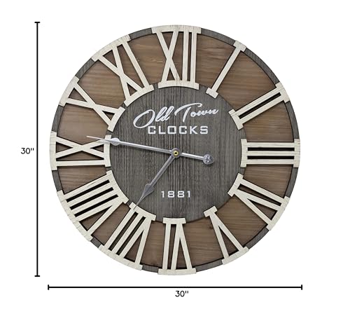 30" Rustic Farmhouse Roman Wooden Wall Clock Silver Hands (Whitewood Lettering, 30 inch) - size: 30 inch