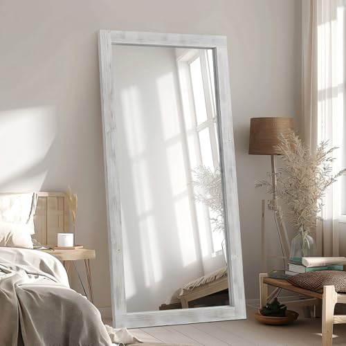 MELOMOIR 71"x32" Large Full Length Mirror Wood Frame, Weathering White - color: Weathering White, size: 71"L x 32"W