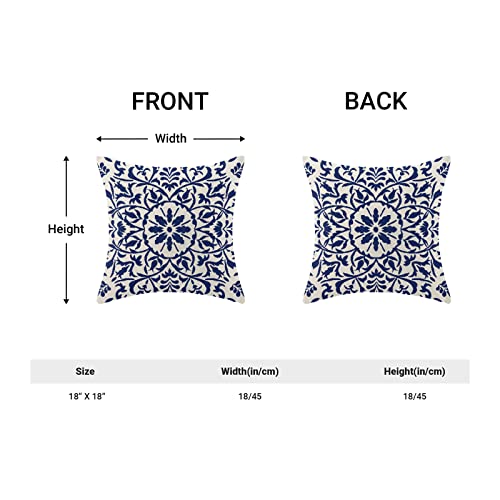 Navy Blue Boho Pillow Covers 18x18 Set of 2, Bohemian Ethnic Carpet Pattern Design Decorative Throw Pillows Linen Blue Print Farmhouse Cushion Pillow Covers for Sofa Couch Outdoor Decor - color: Blue, size: 18" x 18" (Pack of 2)