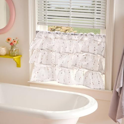 jinchan Mini Pom-Pom Ruffled Valance for Windows 18 Inch 1 Panel Red - color: Dottie Blush Meadow