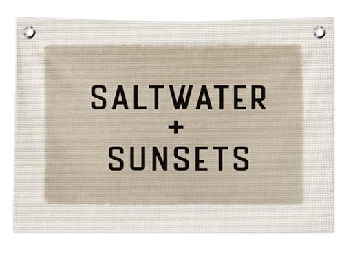 Coastal Wall Decor, 20x30 Canvas Banner Wall Art with "Saltwater + Sunsets" Quote,Vintage Hanging Banner for Summer Beach House Ocean Themed Room - color: Saltwater sunsets