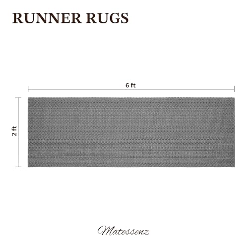 MatEssenz Runner Rug – Boho 2x6 ft Hallway Runner Rug Washable Non-Slip Entryway Rug with Rubber Backing, Grey, Machine Washable, Durable Hand-Woven Design for Home & Kitchen - color: Grey, size: 2' x 6' (Rectangular)