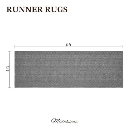 MatEssenz Runner Rug – Boho 2x6 ft Hallway Runner Rug Washable Non-Slip Entryway Rug with Rubber Backing, Grey, Machine Washable, Durable Hand-Woven Design for Home & Kitchen - color: Grey, size: 2' x 6' (Rectangular)