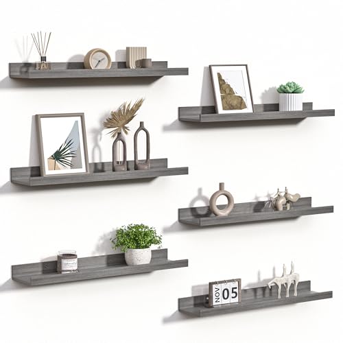 upsimples Floating Shelves for Wall Decor and Storage, Grey, 6Pcs 23.6'' - color: Grey, size: 23.6in