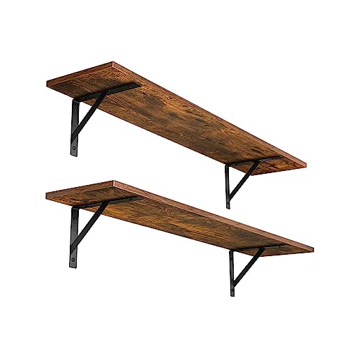 DINZI LVJ Long Wall Shelves, 31.5" Wall Mounted Shelves with Metal Brackets - color: Rustic Brown, size: 31.5 Inch