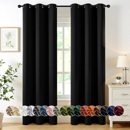 MIULEE Blackout Curtains for Bedroom Bathroom 2 Panels 40" x 78" Long Black - color: Black, size: 40"W x 78"L (Pack of 2)