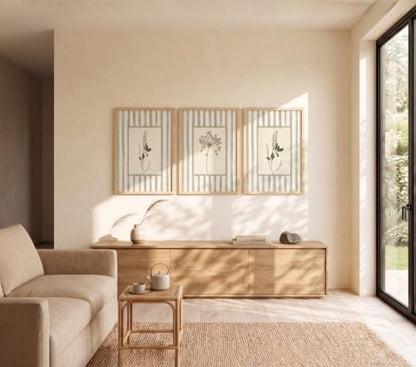 tgguytiy Sage Green Bathroom Wall Art Set of 3, Framed Botanical Prints - color: Striped Sagebrush, size: 16x12