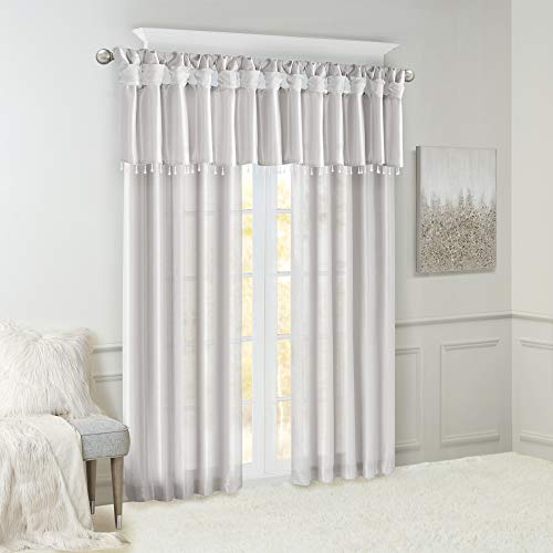 Madison Park Faux Silk Valances for Windows with Beads, 50x26 Silver - color: Silver, size: 50"W x 26"L (Pack of 1), style: Valance