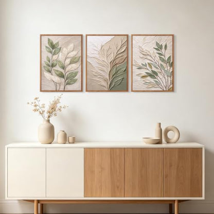 CHDITB Textured Sage Green Leaf Framed Wall Art, Botanical Relief Painting - color: 3d Leaf