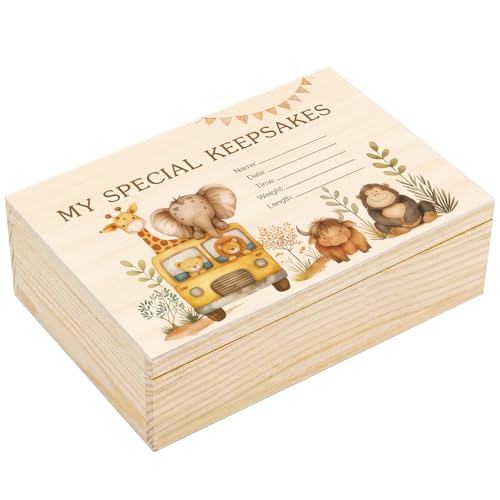 Thyle Safari Animal Wooden Newborn Baby Memories Keepsake Box - style: Safari Animal