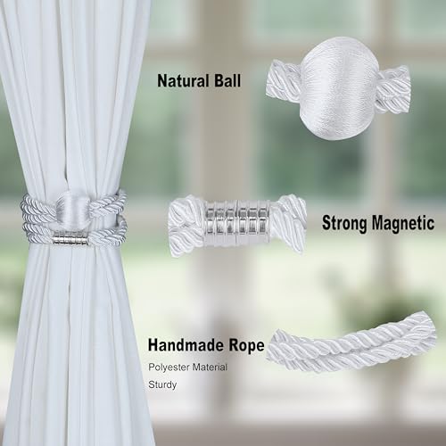 BEL AVENIR Magnetic Curtain Tiebacks, Boho Farmhouse Curtain Tie Backs - color: White