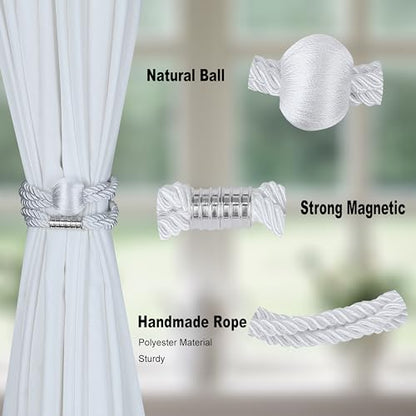 BEL AVENIR Magnetic Curtain Tiebacks, Boho Farmhouse Curtain Tie Backs - color: White