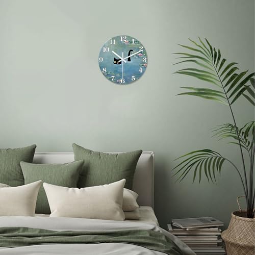 XNM Glass Black Cat Wall Clocks Battery Operated 12 Inch - color: Blue2, size: 12 Inch