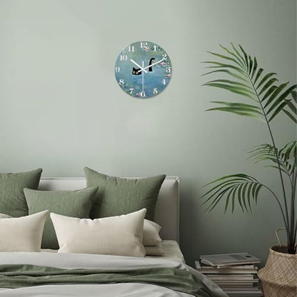 XNM Glass Black Cat Wall Clocks Battery Operated 12 Inch - color: Blue2, size: 12 Inch