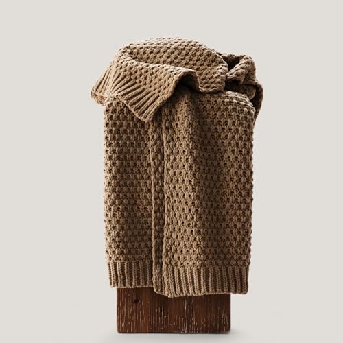 EVERGRACEHOME Chunky Chenille Knit Throw Blanket, 50 x 60, Camel Brown - color: Camel Brown, size: 50" X 60"