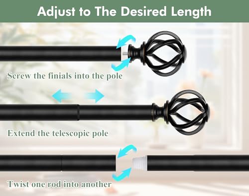 USFOOK Black Curtain Rod 32 to 58, Window Treatment Rods with Brackets - color: Black, size: 32-58"