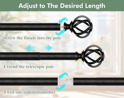 USFOOK Curtain Rods for Windows 48 to 84, Black Drapery Rod, 2 Pack - color: Black, size: 48-84"(2 pack)