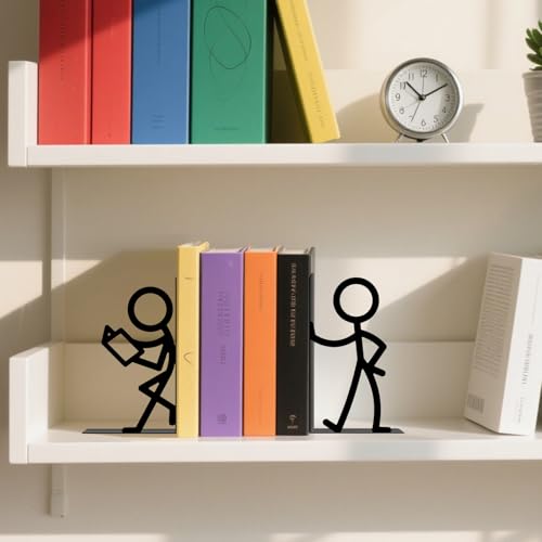 Metal Bookends Reading People Book Ends for Shelves - color: Black - 1 Pair People Reading Book