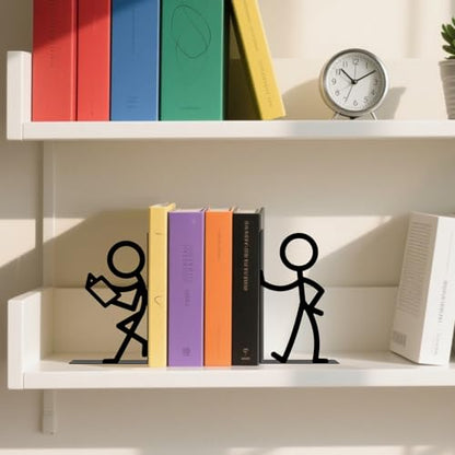 Metal Bookends Reading People Book Ends for Shelves - color: Black - 1 Pair People Reading Book