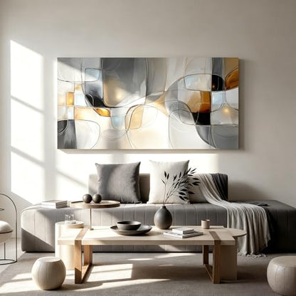 I@U Gray White Abstract Wall Art Prints Modern Geometry Wall Art Decor Abstract Artwork For Walls Canvas Wall Art Decor For Living Room Bedroom Kitchen Office Apartment Canvas Prints 24x48 Inch