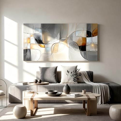 I@U Gray White Abstract Wall Art Prints Modern Geometry Wall Art Decor Abstract Artwork For Walls Canvas Wall Art Decor For Living Room Bedroom Kitchen Office Apartment Canvas Prints 24x48 Inch