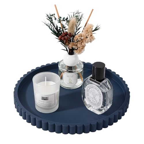 Round Bathroom Tray Perfume Organizer Coffee Table Decor, 9" Dark Blue - color: Dark Blue, size: 9"