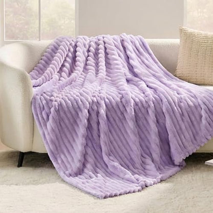 330GSM Ribbed Fleece Throw Blanket for Couch, Light Purple,50"x70" - color: Light Purple, size: Throw XL(50"x70")