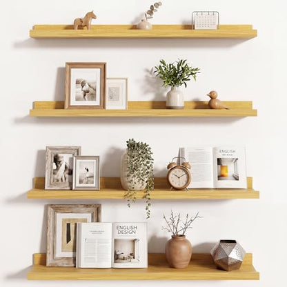 Axeman 30 Inch Floating Shelves, Oak Picture Ledge Shelf Set of 4 - color: Oak, size: 30 Inch