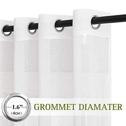 NICETOWN White Sheer Kitchen Curtains 30 inch Long, Grommet Semi Sheer Linen Blend Short Window Treatments Causal & Rustic Privacy Cafe Curtains, W29 x L30, 2 Panels - color: White, size: 29"W x 30"L (Pack of 2)